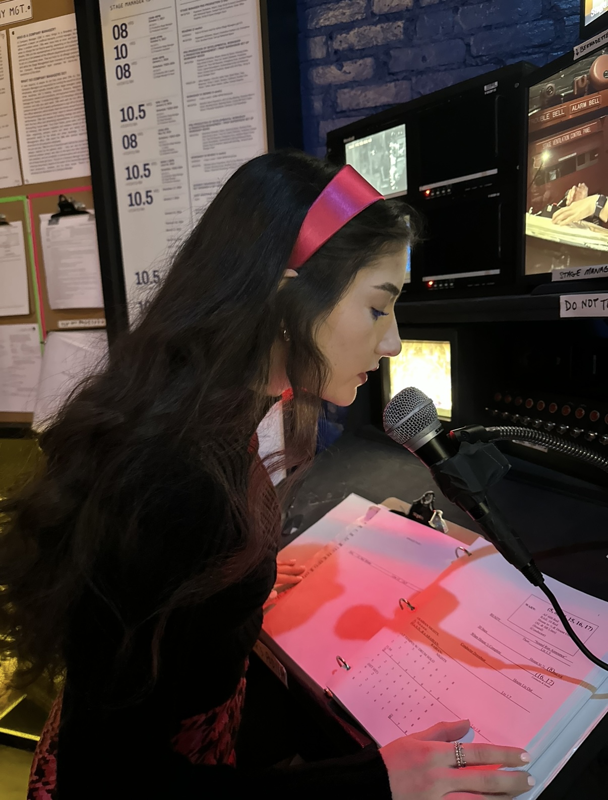 Calling cues during a live performance.